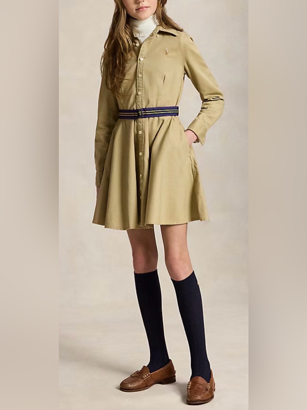Ralph Lauren Girls Belted Cotton Chino Shirtdress (Size: 12) - Picture 4 of 9